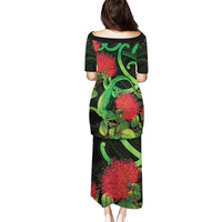 New Zealand Gecko Puletasi Aotearoa Maori With Pohutukawa Flowers LT14 - Polynesian Pride