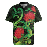 New Zealand Gecko Rugby Jersey Aotearoa Maori With Pohutukawa Flowers