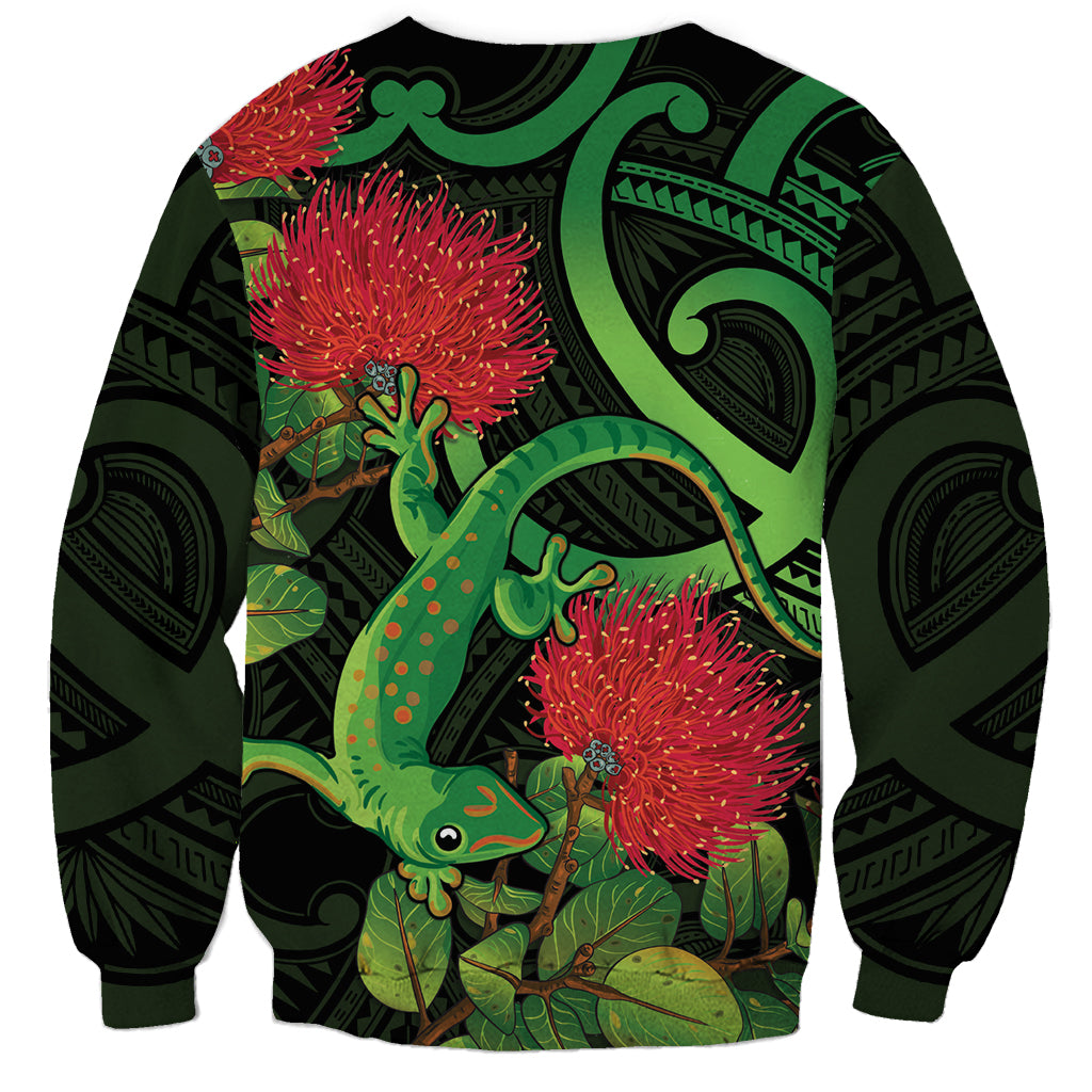 New Zealand Gecko Sweatshirt Aotearoa Maori With Pohutukawa Flowers LT14 - Polynesian Pride