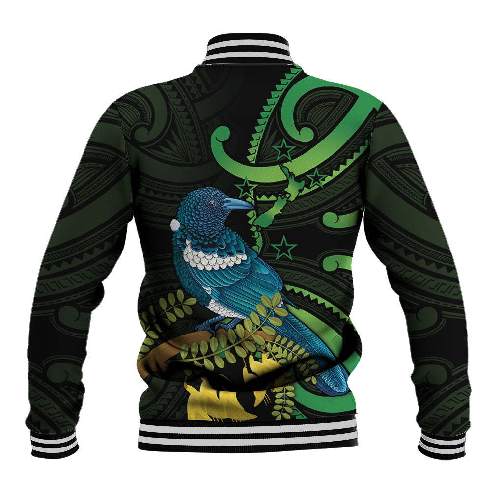 New Zealand Tui Bird Baseball Jacket Aotearoa Maori With Kowhai Flowers LT14 - Polynesian Pride