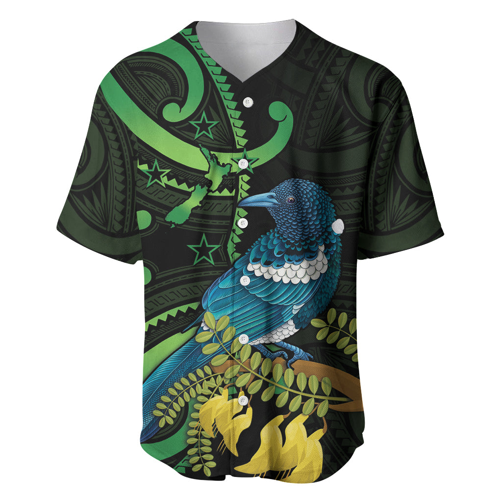 New Zealand Tui Bird Baseball Jersey Aotearoa Maori With Kowhai Flowers