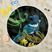 New Zealand Tui Bird Beach Blanket Aotearoa Maori With Kowhai Flowers LT14 One Size 150cm Black - Polynesian Pride