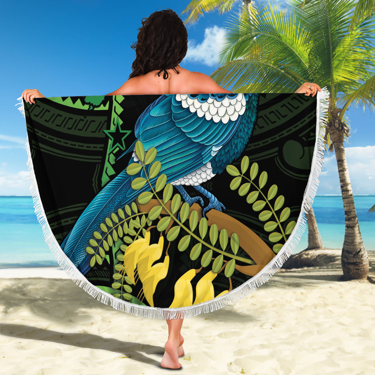 New Zealand Tui Bird Beach Blanket Aotearoa Maori With Kowhai Flowers LT14 - Polynesian Pride
