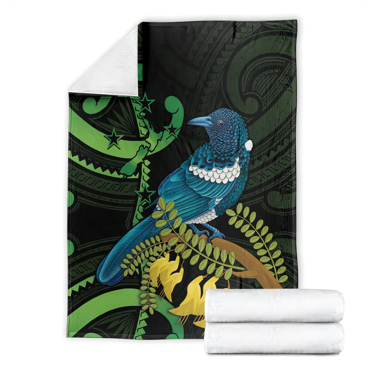 New Zealand Tui Bird Blanket Aotearoa Maori With Kowhai Flowers LT14 - Polynesian Pride