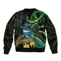 New Zealand Tui Bird Bomber Jacket Aotearoa Maori With Kowhai Flowers LT14 - Polynesian Pride