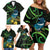 New Zealand Tui Bird Family Matching Off Shoulder Short Dress and Hawaiian Shirt Aotearoa Maori With Kowhai Flowers