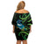 New Zealand Tui Bird Family Matching Off Shoulder Short Dress and Hawaiian Shirt Aotearoa Maori With Kowhai Flowers