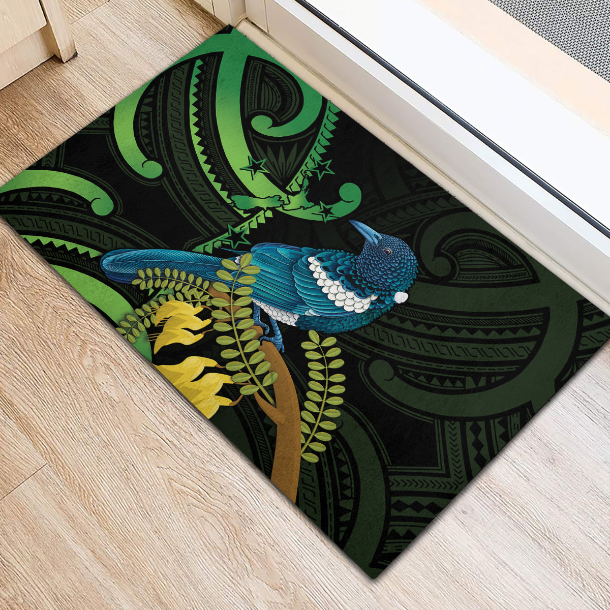 New Zealand Tui Bird Rubber Doormat Aotearoa Maori With Kowhai Flowers LT14 - Polynesian Pride