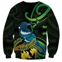 New Zealand Tui Bird Sweatshirt Aotearoa Maori With Kowhai Flowers LT14 - Polynesian Pride