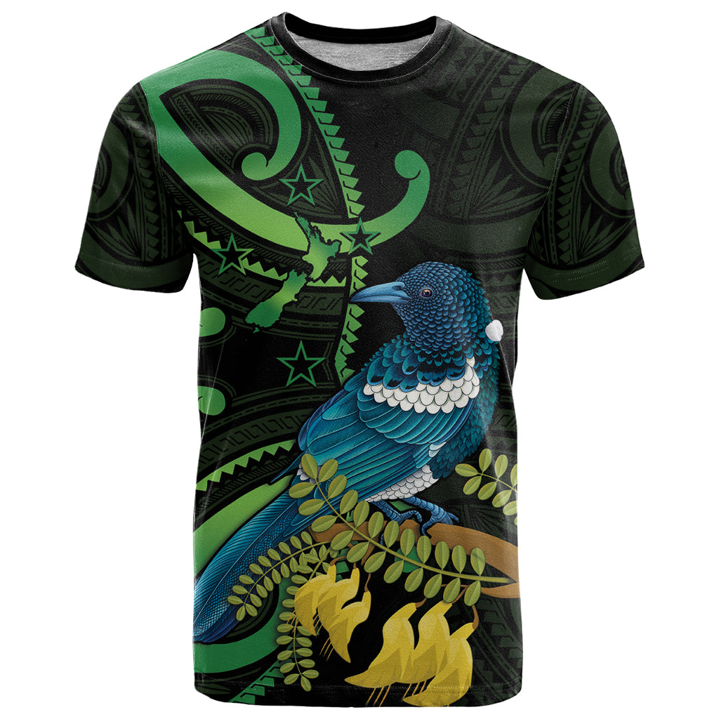 New Zealand Tui Bird T Shirt Aotearoa Maori With Kowhai Flowers