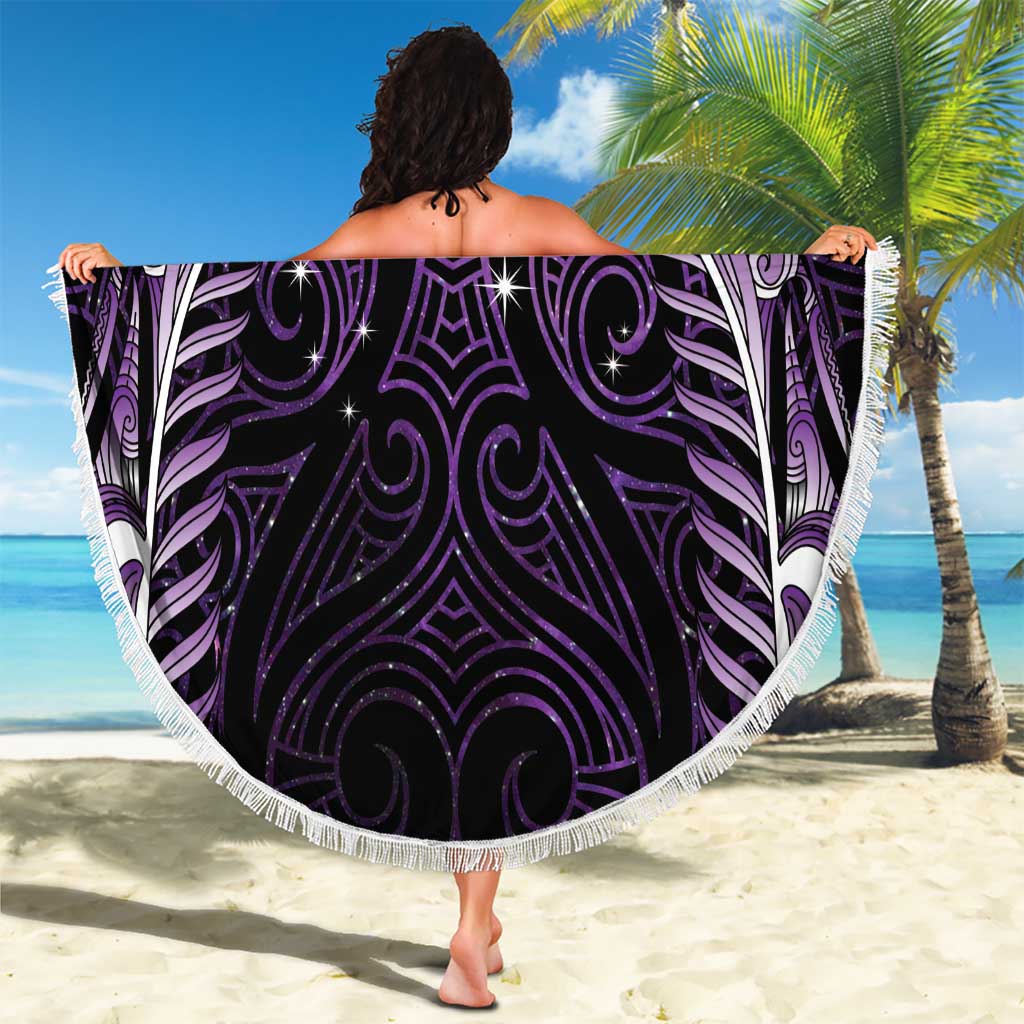 Purple Matariki New Zealand Beach Blanket Maori Poutama Galaxy Vibes