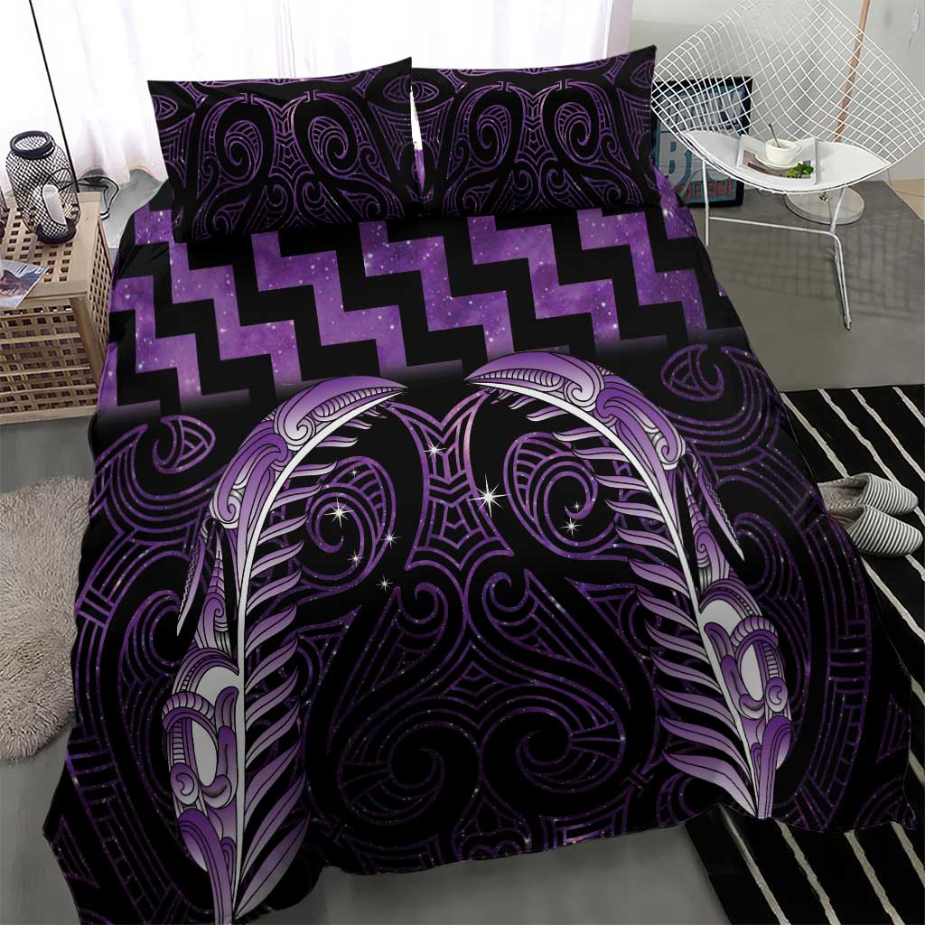 Purple Matariki New Zealand Bedding Set Maori Poutama Galaxy Vibes