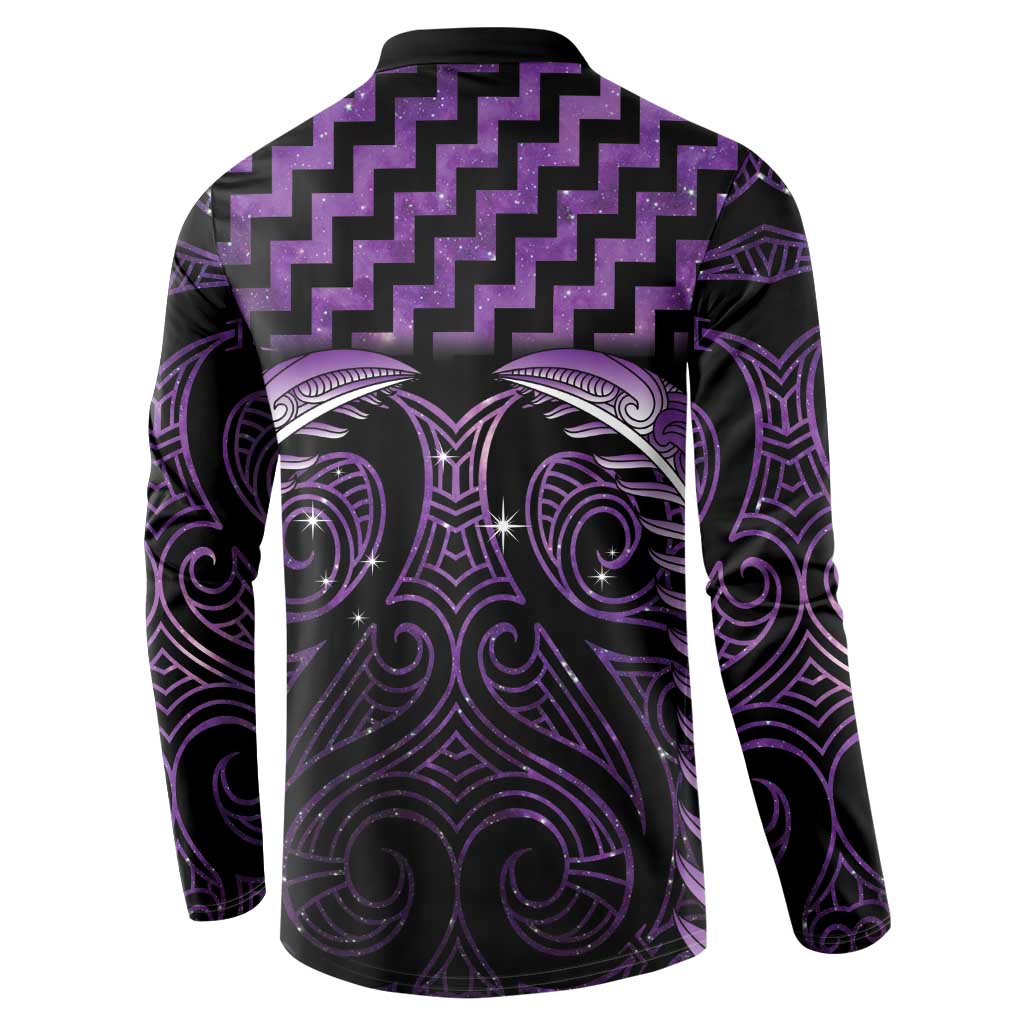 Purple Matariki New Zealand Button Sweatshirt Maori Poutama Galaxy Vibes