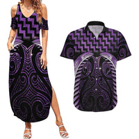 Purple Matariki New Zealand Couples Matching Summer Maxi Dress and Hawaiian Shirt Maori Poutama Galaxy Vibes