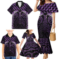 Purple Matariki New Zealand Family Matching Mermaid Dress and Hawaiian Shirt Maori Poutama Galaxy Vibes