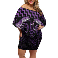 Purple Matariki New Zealand Family Matching Off Shoulder Short Dress and Hawaiian Shirt Maori Poutama Galaxy Vibes