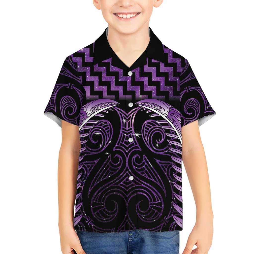 Purple Matariki New Zealand Family Matching Puletasi and Hawaiian Shirt Maori Poutama Galaxy Vibes