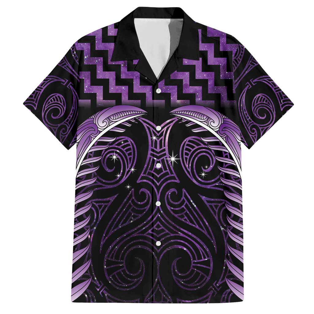 Purple Matariki New Zealand Family Matching Short Sleeve Bodycon Dress and Hawaiian Shirt Maori Poutama Galaxy Vibes