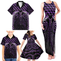 Purple Matariki New Zealand Family Matching Tank Maxi Dress and Hawaiian Shirt Maori Poutama Galaxy Vibes
