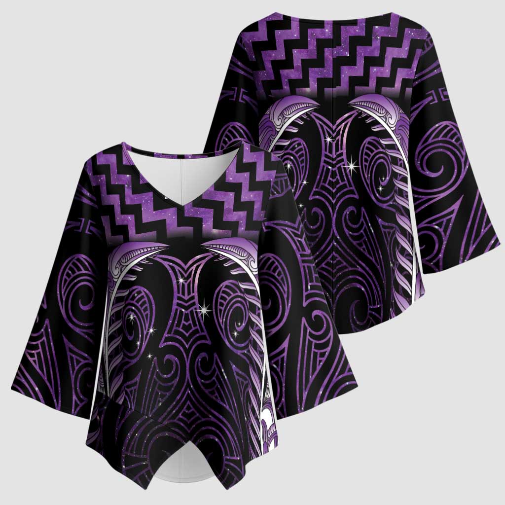 Purple Matariki New Zealand Kimono Sleeve Blouse Maori Poutama Galaxy Vibes - Polynesian Pride