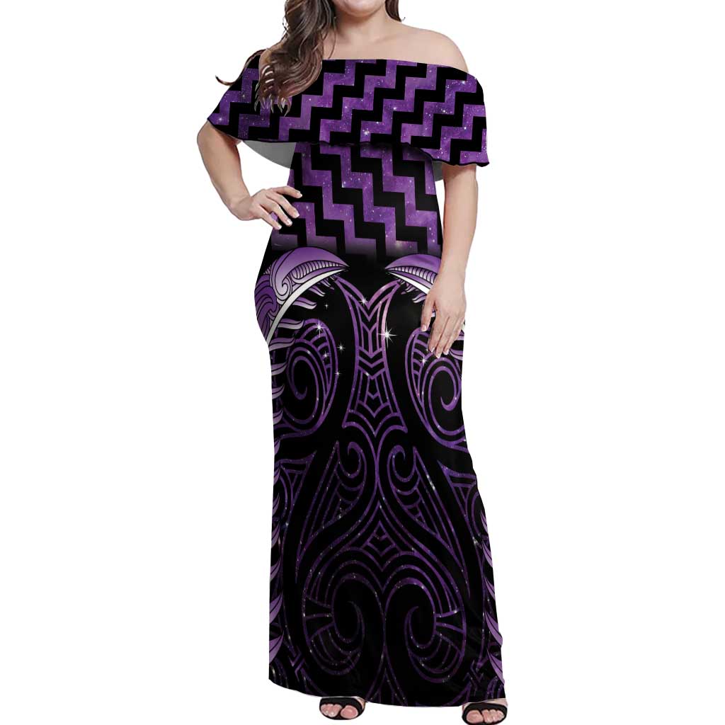 Purple Matariki New Zealand Off Shoulder Maxi Dress Maori Poutama Galaxy Vibes