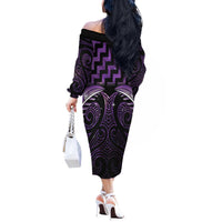 Purple Matariki New Zealand Off The Shoulder Long Sleeve Dress Maori Poutama Galaxy Vibes