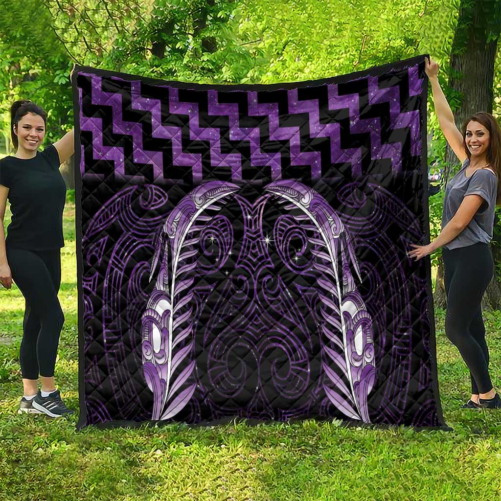 Purple Matariki New Zealand Quilt Maori Poutama Galaxy Vibes