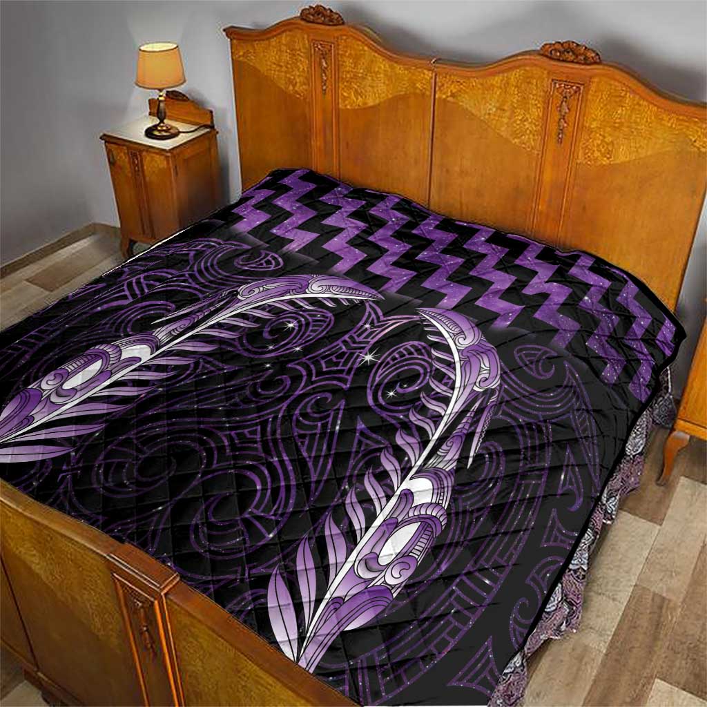 Purple Matariki New Zealand Quilt Maori Poutama Galaxy Vibes