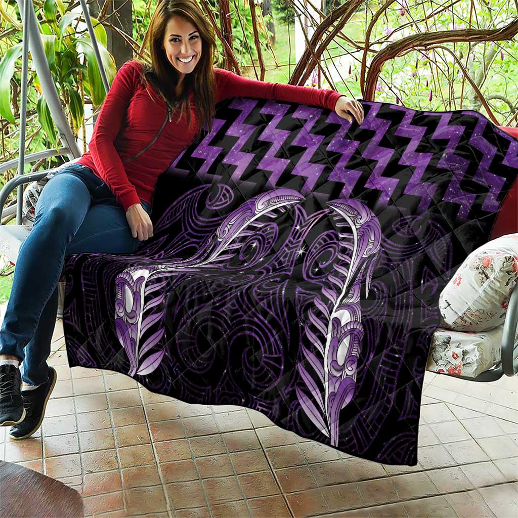 Purple Matariki New Zealand Quilt Maori Poutama Galaxy Vibes