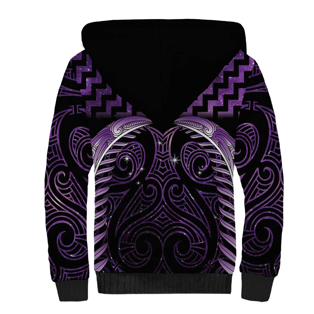 Purple Matariki New Zealand Sherpa Hoodie Maori Poutama Galaxy Vibes