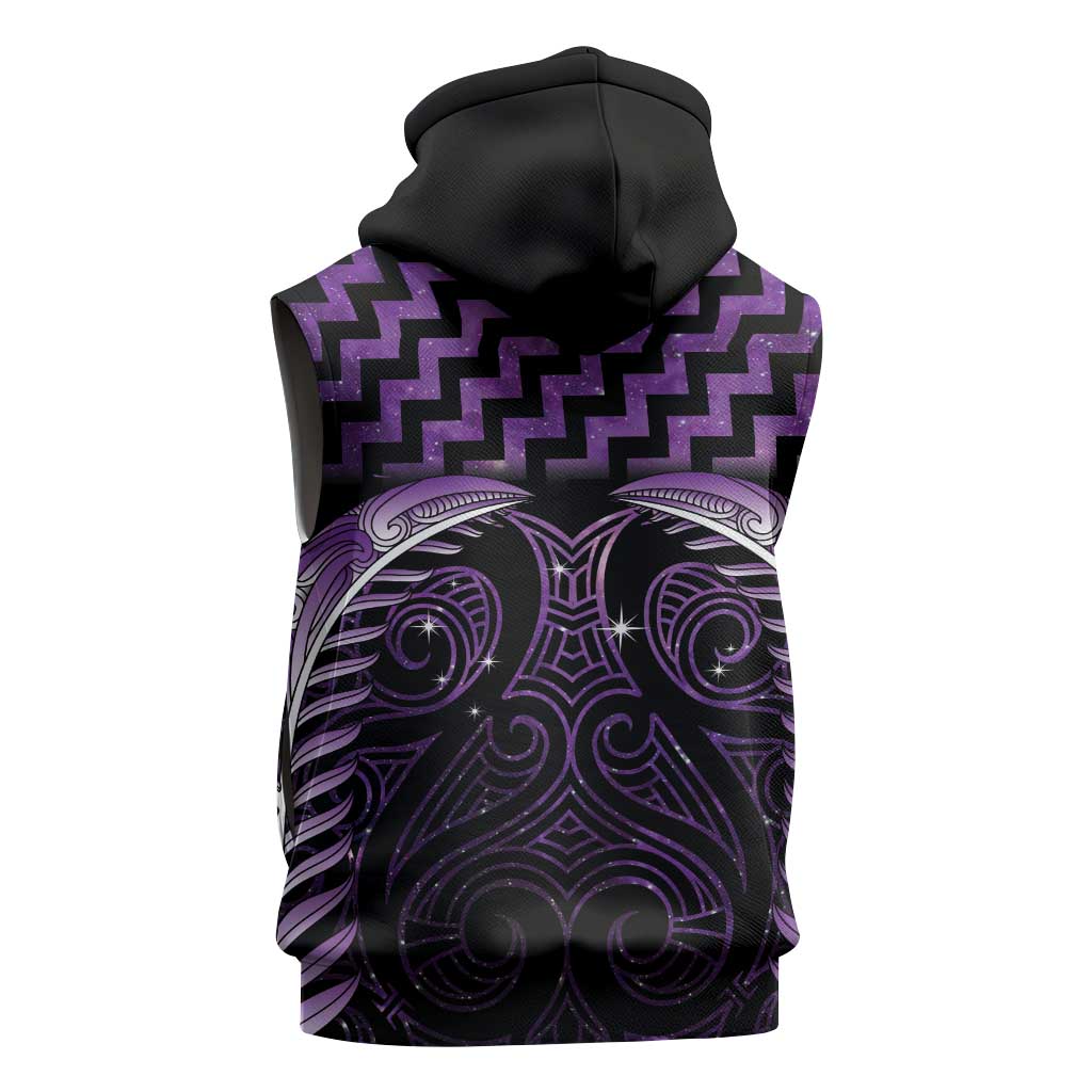 Purple Matariki New Zealand Sleeveless Hoodie Maori Poutama Galaxy Vibes - Polynesian Pride