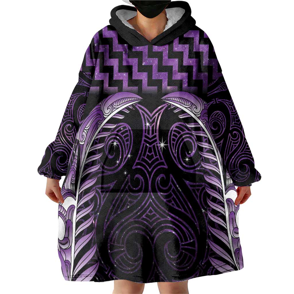 Purple Matariki New Zealand Wearable Blanket Hoodie Maori Poutama Galaxy Vibes