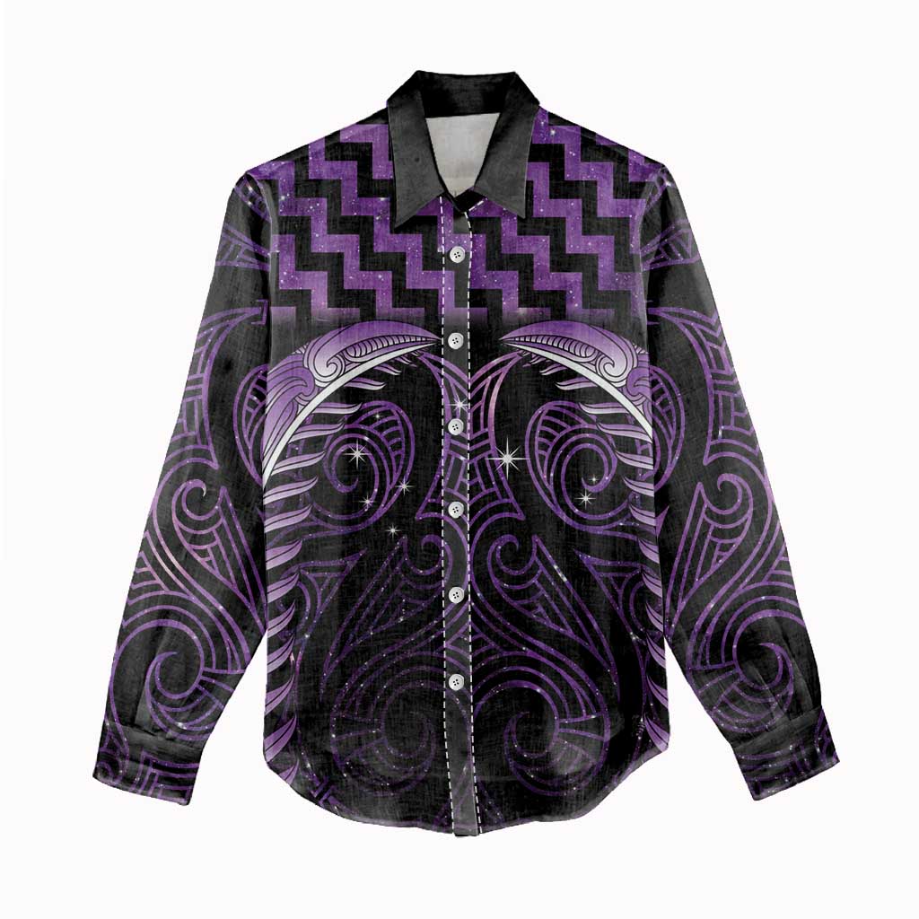 Purple Matariki New Zealand Women Casual Shirt Maori Poutama Galaxy Vibes