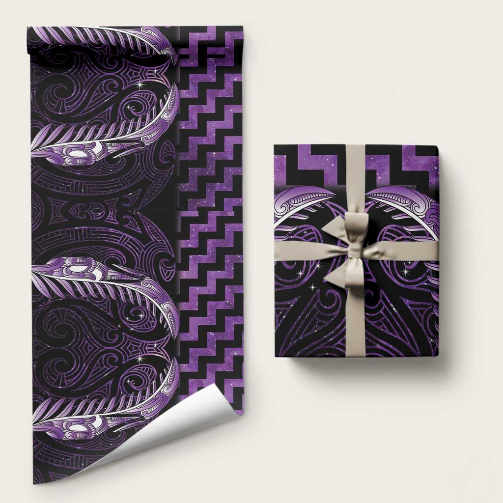 Purple Matariki New Zealand Wrapping Paper Maori Poutama Galaxy Vibes - Polynesian Pride