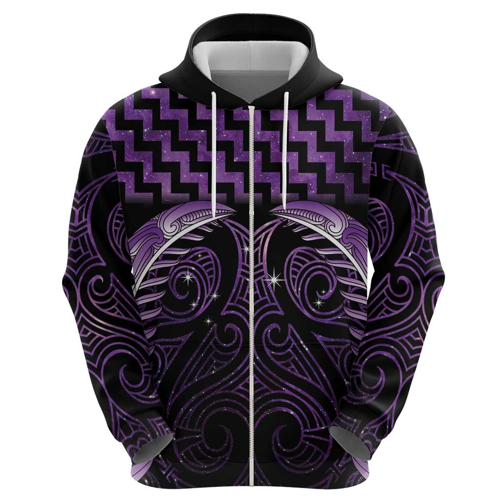 Purple Matariki New Zealand Zip Hoodie Maori Poutama Galaxy Vibes