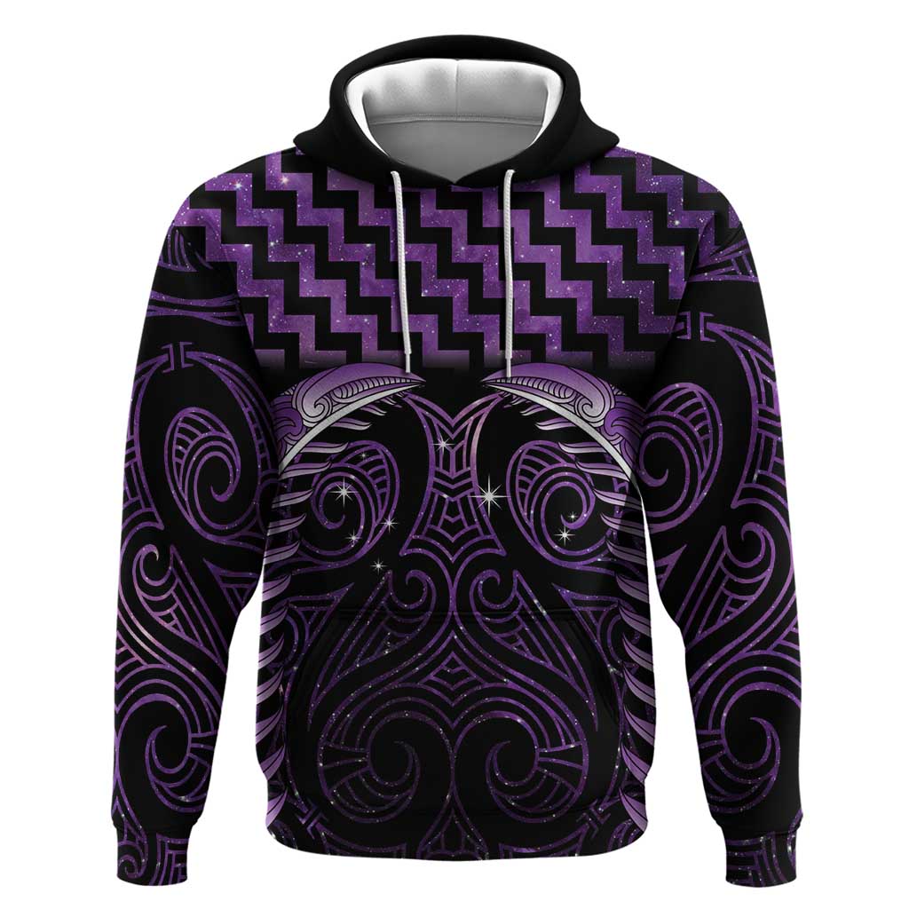 Purple Matariki New Zealand Zip Hoodie Maori Poutama Galaxy Vibes