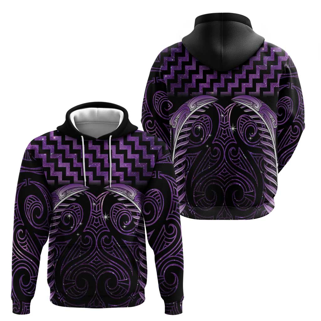 Purple Matariki New Zealand Zip Hoodie Maori Poutama Galaxy Vibes