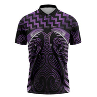 Purple Matariki New Zealand Zipper Polo Shirt Maori Poutama Galaxy Vibes - Polynesian Pride