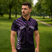 Purple Matariki New Zealand Zipper Polo Shirt Maori Poutama Galaxy Vibes - Polynesian Pride