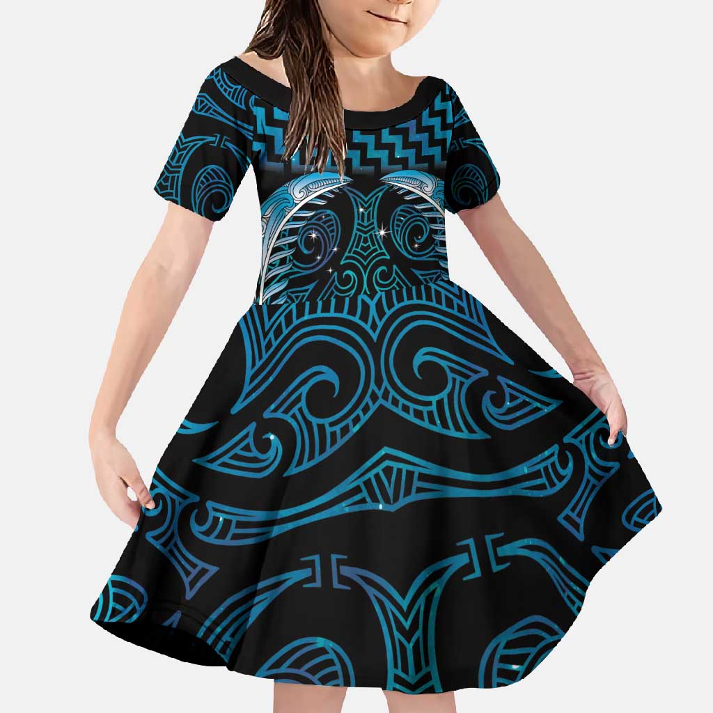 Blue Matariki New Zealand Family Matching Mermaid Dress and Hawaiian Shirt Maori Poutama Galaxy Vibes