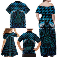 Blue Matariki New Zealand Family Matching Off Shoulder Maxi Dress and Hawaiian Shirt Maori Poutama Galaxy Vibes