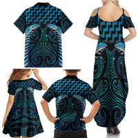 Blue Matariki New Zealand Family Matching Summer Maxi Dress and Hawaiian Shirt Maori Poutama Galaxy Vibes