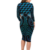 Blue Matariki New Zealand Long Sleeve Bodycon Dress Maori Poutama Galaxy Vibes