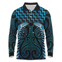 Blue Matariki New Zealand Long Sleeve Polo Shirt Maori Poutama Galaxy Vibes