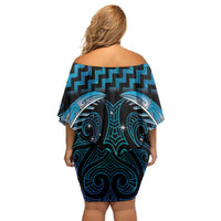 Blue Matariki New Zealand Off Shoulder Short Dress Maori Poutama Galaxy Vibes