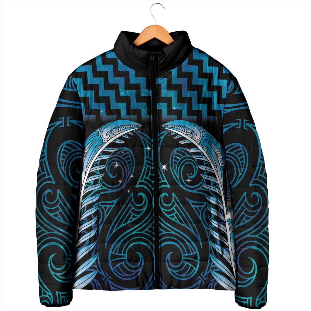 Blue Matariki New Zealand Padded Jacket Maori Poutama Galaxy Vibes - Polynesian Pride