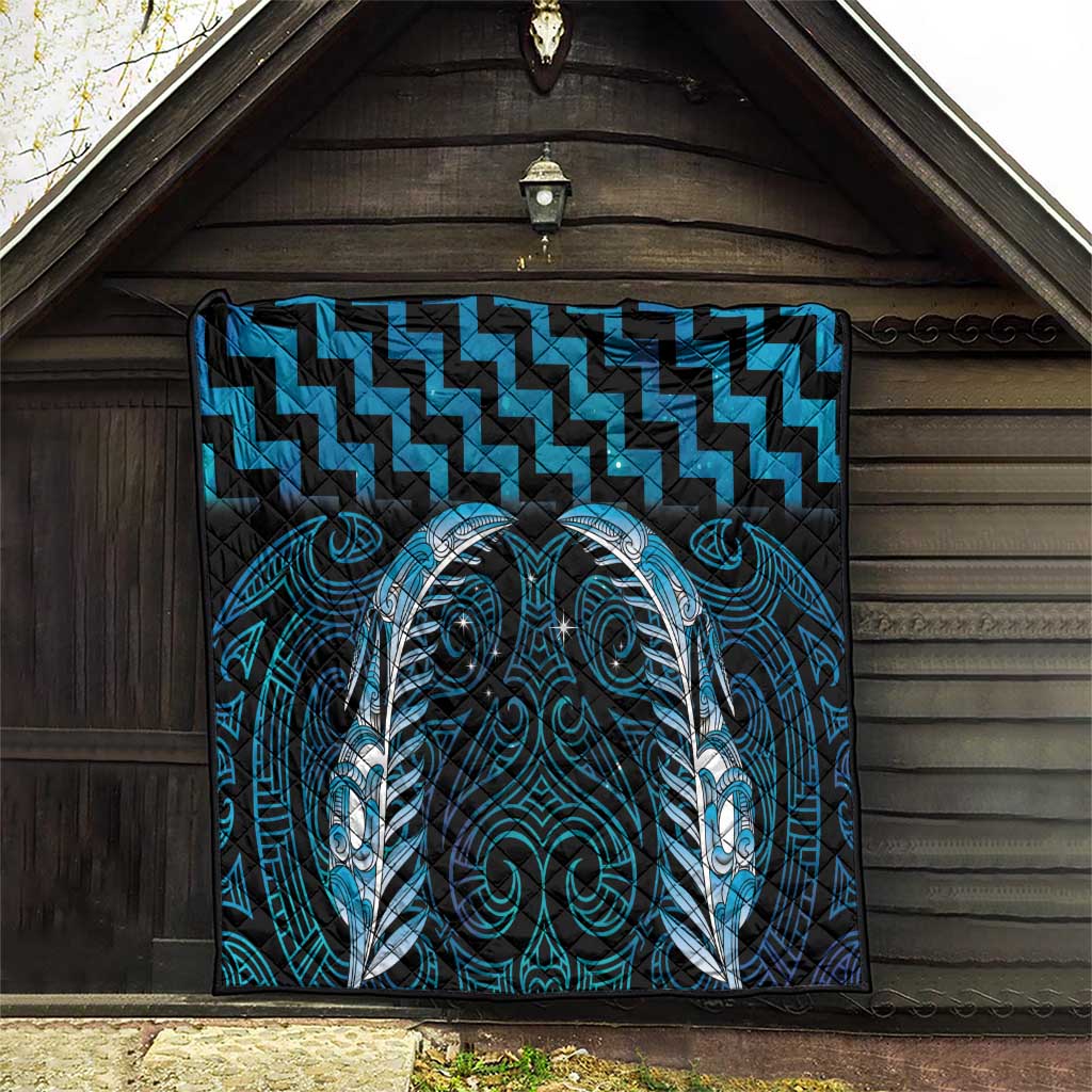 Blue Matariki New Zealand Quilt Maori Poutama Galaxy Vibes