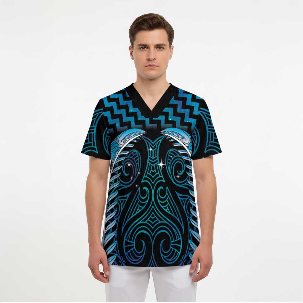 Blue Matariki New Zealand Scrub Top Maori Poutama Galaxy Vibes - Polynesian Pride
