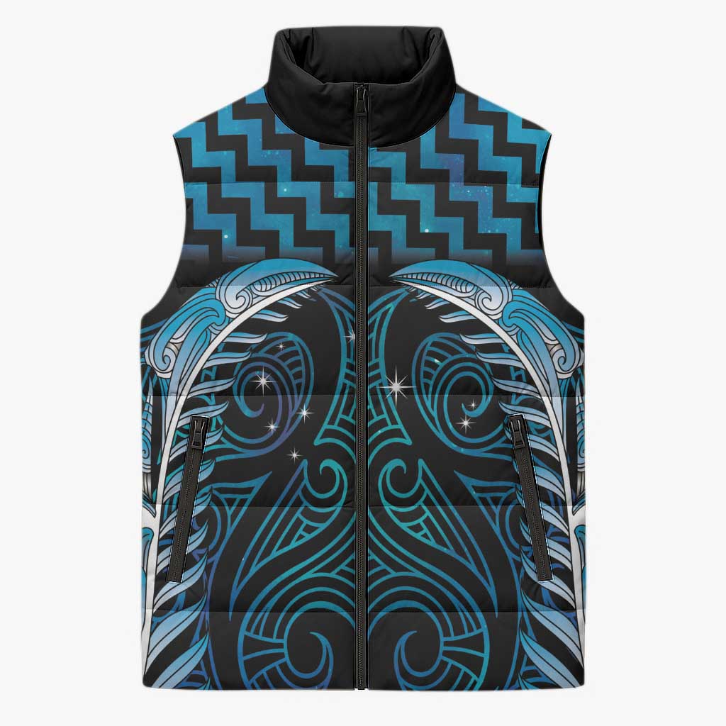 Blue Matariki New Zealand Sleeveless Puffer Jacket Maori Poutama Galaxy Vibes - Polynesian Pride