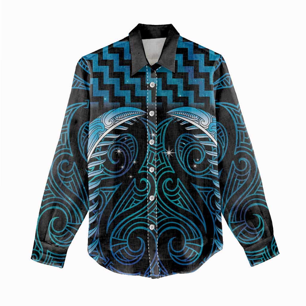 Blue Matariki New Zealand Women Casual Shirt Maori Poutama Galaxy Vibes